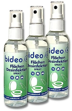 bideo® Desinfektionsspray alkoholfrei 100ml - Reinigungsmittel für die schnelle Desinfektion von allen wasserbeständigen Oberflächen, Flächendesinfektionsmittel, Oberflächenreiniger (3, 100ml)
