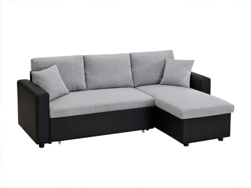 Vente-unique-Ecksofa mit Schlaffunktion GAZUR - Stoff & Kunstleder - Ecke wechselbar - Schwarz & Grau