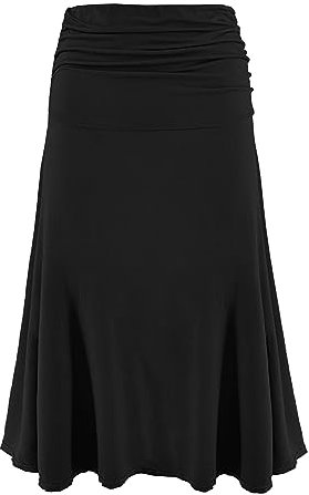 Laphilo Jupe femme de couleur unie viscose décontractée élastique à la taille jupe évasée Midi au genou, confortable et légère, cod.9521, Noir , L