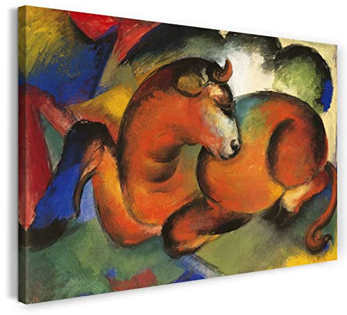 Leinwandbild (40x30cm) Franz Marc: Roter Stier (1912), Leinwand auf Keilrahmen gespannt und fertig zum Aufhängen, hochwertiger Kunstdruck aus deutscher Produktion