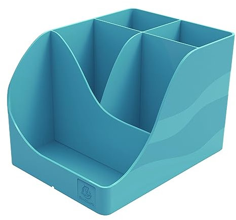 Exacompta 69534D Stifteköcher Pen Wave Skandi aus Reycling-Kunststoff mit 5 Fächern. Zur Aufbewahrung von Kugelschreibern und anderen Schreibwaren Blauer Engel Stiftebox Stiftehalter Pazifikblau