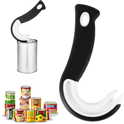 WUISOLQP Ring Pull Can Opener Tin Opener J Shaped Kitchen Aid Opener Pull Helper Hook Can Opener Locking Rings Opener Opens Cans with Ease for Weak Hands Tin Openers That Work (Black)