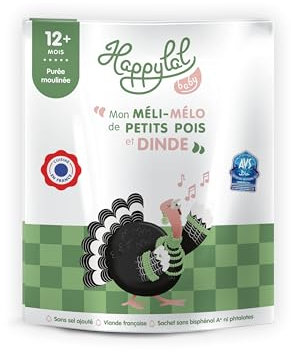 Happylal Baby Repas Halal Bébé 12 mois | Méli-Melo de Petit Pois, Dinde | Petits pots Certifiés Halal | Diversification alimentaire bébé | Fabriqué en France | Lot 10 x 220g