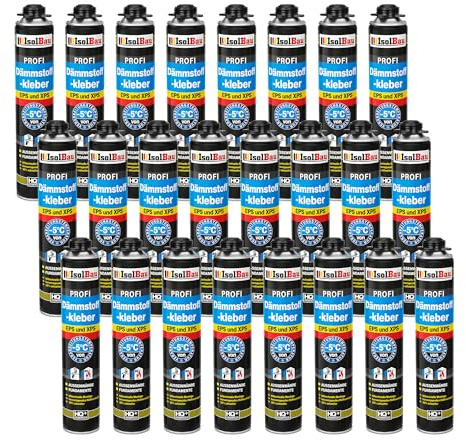 Isolbau B2 Dämmstoffkleber - 24 x 750 ml Perimeterkleber für EPS- & XPS-Platten - 1K PU-Klebeschaum für Fixieren & Befestigen