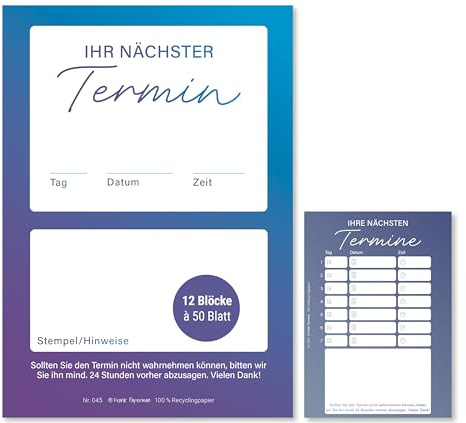 Frank Paperman® | 600 Terminzettel Praxis | 12 x Terminblock à 50 Blatt | blau | 1 Termine pro Zettel | für Ärzte, Heilpraktiker, Physio, Massage, Studios u.v.m.