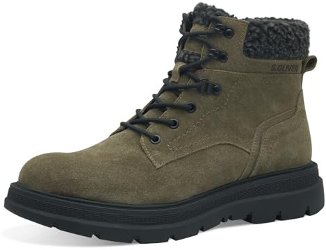 s.Oliver Herren Stiefel zum Schnüren mit Reißverschluss Gefüttert, Grün (Khaki), 42 EU