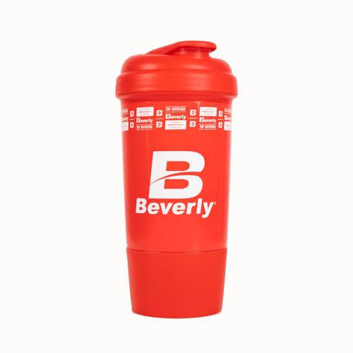 Beverly Mezclador Shaker 500 ml | Rejilla anti grumos | Con dosificador de polvo | Cierre hermético anti derrame (ROJO)