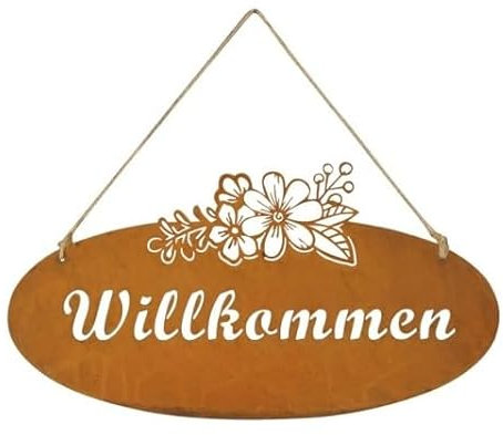 Schild WILLKOMMEN oval psw897 Metall Hänger 29x15cm Türdeko Rost Braun Metallschild Türschmuck Eingangsdeko Rostdeko Rostschild Welcome