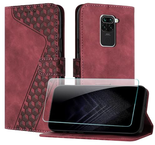 JayModCase Funda para Xiaomi Redmi Note 9, PU Piel Flip Carcasa con [Redmi Note 9 Protector de Pantalla] Cierre magnético Soporte Plegable Tarjetas y Cartera (Rojo)