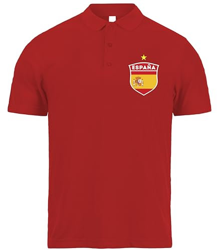 lepni.me Polo de Fútbol de España para Hombre con Tu Nombre y Número | Bandera Española Insignia, Camiseta Personalizada | Campeonato de Europa 2024 (L Rojo Sin impresión)