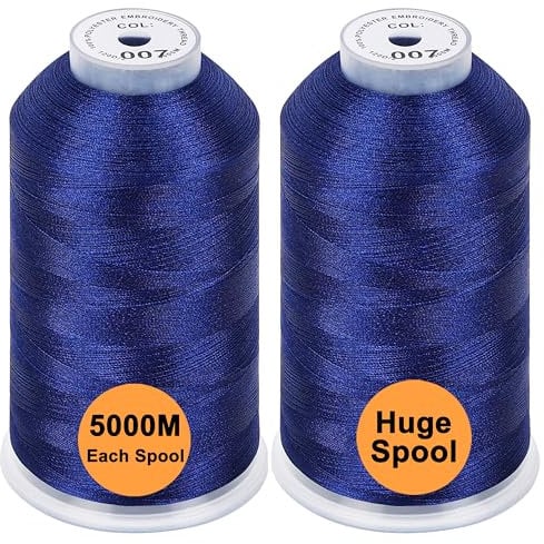 New brothread 2er Set Polyester Maschinen Stickgarn Riesige Spule 5000M für alle Stickmaschine - Prussian Blue