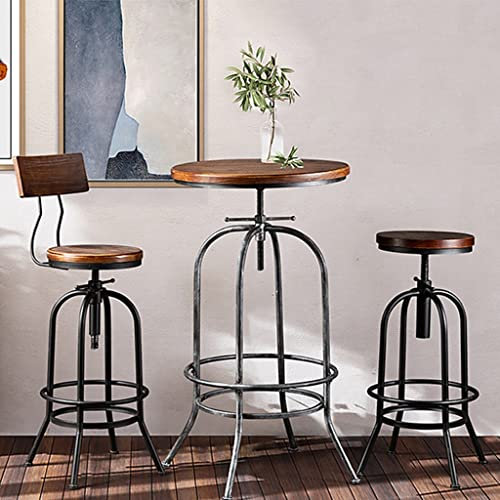 3-teiliges Bistroset aus Eisen für den Außenbereich, Stehtisch und Stühle im industriellen Windstil, anhebbarer Couchtisch aus Massivholz mit rutschfesten Füßen, Café Leisure F