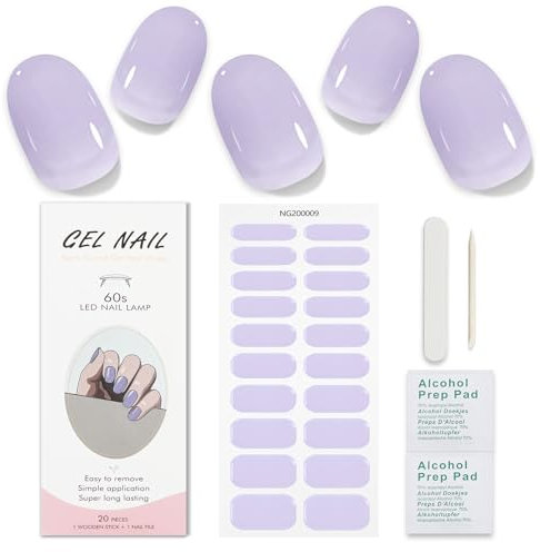 JMEOWIO Semi Cured Gel Nail Strips Cream Pale Purple Gel Nail Stickers Nails Art Design Decoration Accessories