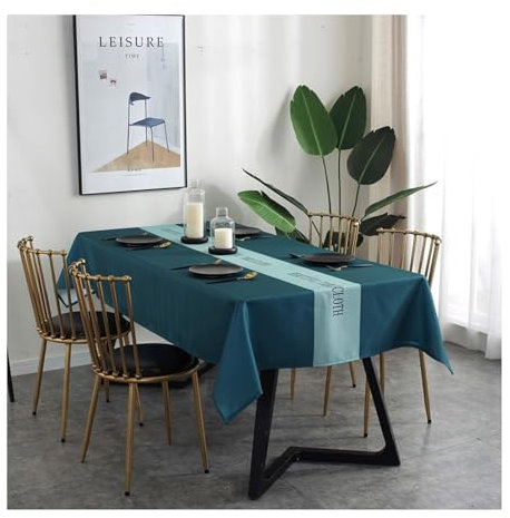 Lieson Tischdecke Rechteckig 90x90 cm, Polyester Tischwäsche Abwaschbar Buchstaben Streifen Muster Tafeldecke für Home Küche Speisetisch Dekoration, Grün