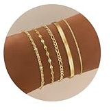 Dochais 5 Stück Armband Damen Gold - 14K Vergoldet, Verstellbar, Boho, Schlange, Kubanische Büroklammer - Schmuck für Damen, Mädchen, Frauen