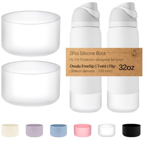 WK IEASON 2Pcs Silikon Wasserflasche Boot für Owala 32oz, schützende Flasche unten Abdeckung Basis für Owala FreeSip Twist und Flip Flask Flaschen (Clear,32OZ)