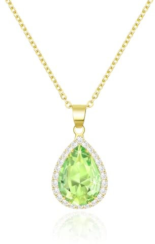 Linawe Goldkette Kette Halskette Damen, Gold Peridot Grün Diamant Geburtsstein Kristall Halsketten Kettenanhänger, Goldener Schmuck Set Goldene Charm Kette, Modeschmuck Jewelry