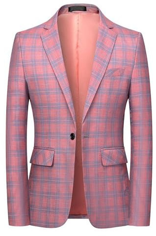 Blazer Homme Veste de Costume à Carreaux Casual Un Bouton Slim Fit pour Mariage Dîner Veste de Costume Casual Décontracté Huat de Mariage d'affaires Veste Sportive pour Hommes Costumes et Vestes