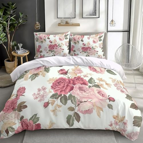CozyRest Bettwäsche 240 x 220 cm Bettbezug und 80x80 Kissenbezug, Wendebettwäsche Set Muster Rokoko Retro Rosen Weiche Microfaser für Mädchen Kinder