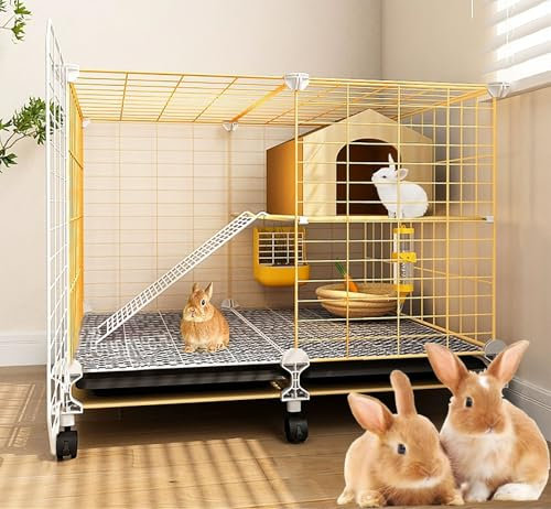 ZSXZCBDQ Kleintierkäfig, großer Hamsterkäfig mit 360°-Universalrädern, Metall und PP-Material, Meerschweinchenkäfig, Drahtgeflecht, Villa (70 x 35 x 53 cm)