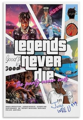 HKLOPUY Juice WRLD Art Lengends Never Die Poster Decorative Painting Canvas Wall Posters And Art Picture Print Modern Family Bedroom Decor Posters 08x12inch(20x30cm)