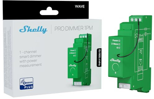 Shelly Wave Pro Dimmer 1PM - Professioneller Z-Wave 2-Kanal-DIN-Hutschienen-Smart-Dimmer für Leds und Halogenlampen, 200W, Leistungsmessung, DIN-Hutschiene, Z-Wave Hub Erforderlich