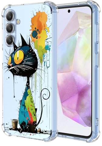 YUXING Cover Trasparente per Samsung Galaxy A56 5G - Custodia Protettiva Sottile in TPU Morbido Antiurto con Carino Motivo Disegno Cool (Black Cat)