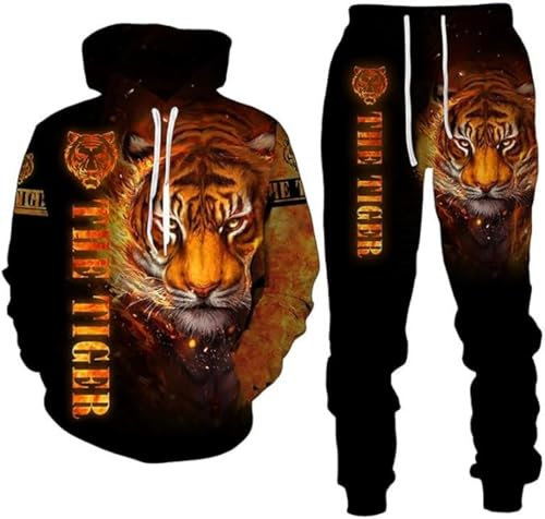 lFTEGUFKXS Weihnachten Wolf Herren Jogginganzug lion Hoodie und Hose Herren tiger Trainingsanzug Jogginganzug Sportanzug (S17,XL)