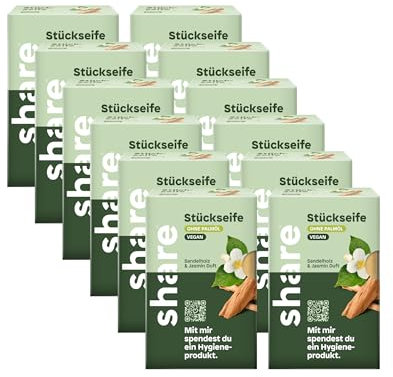 share Stückseife Sandelholz & Jasmin Duft 12x100g | Vegane Handseife auf Kokos- und Olivenölbasis | Spendet ein Hygieneprodukt | Feste Seife