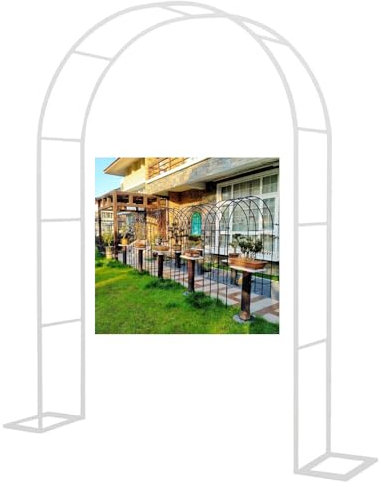 Weißer Gartenbogen aus Metall, Spalier für Kletterpflanzen, Weinreben und Blumen, wetterfester Torbogen aus Eisen (weiß, 2,8 x 2,2 x 0,4 m)