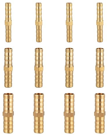 12 Pcs Brass Barb Hose Fittings,6mm 8mm 10mm Hose Connector,Straight Connector Coupler, Brass Barb Connectors for Air Pipe Air Line Fuel Line Water Pipe Hose Pipe Connectors for Air/Fuel/Water/Oil Hos