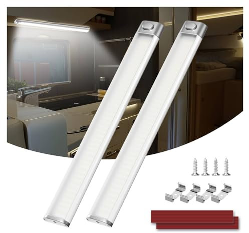Kriogor 120 LED Innenbeleuchtung, 2 Stück 12V Leiste 1600LM 6W Led Lampe Wohnmobil mit Schalter, 30CM 6000K KFZ Beleuchtung Leiste für Auto Van Bus Caravan Boot Küche LKW Universal