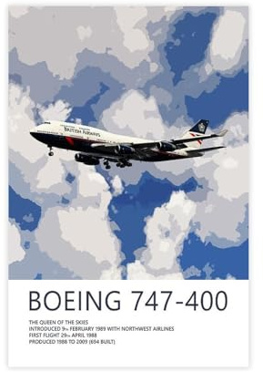racghdr British Airways Boeing 747 Poster auf Leinwand, Wandkunst, Dekordruck, Bild, Gemälde für Wohnzimmer, Schlafzimmer, Dekoration, 20 x 30 cm
