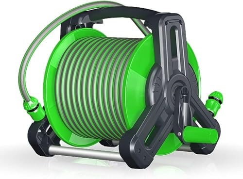 KJoBDwz Gardening Hose Reel Cart, Outdoor Portable or Wall Mounted Hose Reel with Swivel Handle(30m)