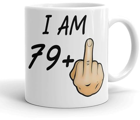 VIROSA Funny 80th Birthday Mug – “I Am 79+1” – Rude Novelty Gift for Men & Women Turning 80 – 11oz Ceramic Coffee Cup – Joke Present for Friends, Family, Mum, Dad – Birthday, Office, Secret Santa