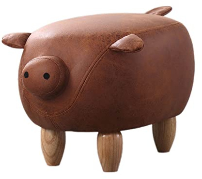 Schwein Fußhocker Tierfußhocker mit Holzbeinen, Kunstlederhocker für Schlafzimmer und Wohnzimmer - Niedliches Schweine-Design