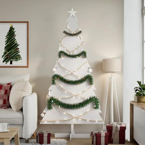 Juroupi Albero di Natale Decorativo Bianco 180cm Legno Massello di Pino,Albero di Natale Decorativo,Natale Decorazione Festiva,Albero di Natale Decorativo-858196