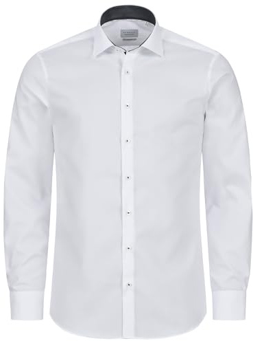 ETERNA Herren Langarm Hemd Slim Fit | Bügelfrei | Dynamic Cotton™ | Weiß | 100% Baumwolle | Kentkragen mit Ausputz Gr. 43