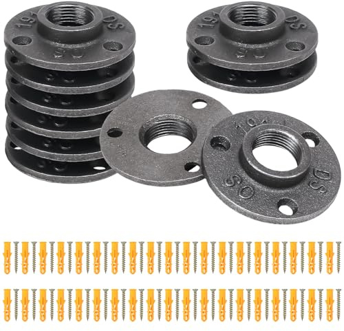 Luabue 10 Piezas Bridas de Hierro 3/4'' Negra Soporte Brida de Tubería | para Muebles DIY Estantes Industriales Herramientas con 3 Agujeros, Rosca de Metal BSP 38 Tornillos