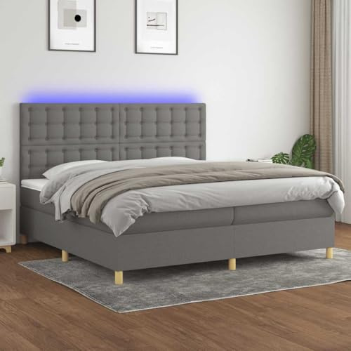 QJBSAVVA Boxspringbett 200x200 Dunkelgrau mit LED und Matratze Modernes Design Robustes Gestell Ergonomisches Kopfteil Höhenverstellbar für Schlafzimmer Jugendzimmer Gästezimmer