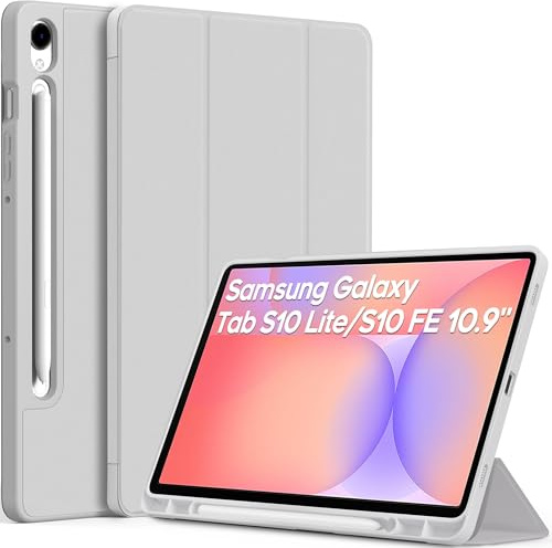 EasyAcc Hülle für Galaxy Tab S10 Lite/ S10 FE/ S9 FE 10.9/ S9 11 Dünne | Schutzhülle mit S Pen Halter - Ultra Dünn Weiche TPU mit Standfunktion Slim PU Leder, Hellgrau