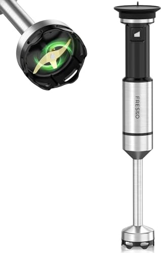 FRESKO Hand Blender 1000W, Stainless Steel Blending Shaft with Protective Cover for Cookware, Variable Speed Control, Stick Blender for Baby Food, Soup, Smoothies, Purée, Sauce (Black Silver)