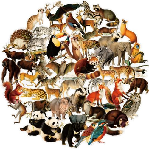 Realistic Wildlife Animal Stickers Glossy PET Scrapbook Journal Decals | 56 Realistic Wildlife Designs, Glossy Transparent PET Animal Decals For Journal Planner Notebook Laptop Water Bottle Luggage