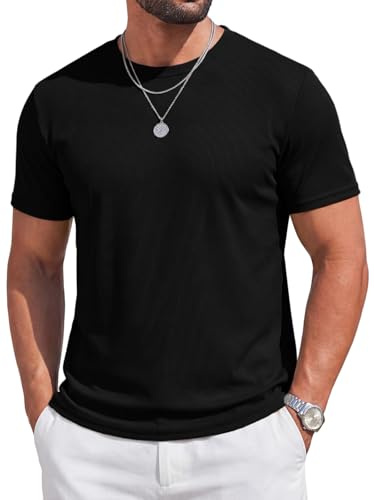 Runcati Maglietta estiva da uomo, a maniche corte, girocollo, leggera, funzionale, tinta unita, slim fit, palestra, sport