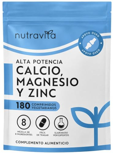 Nutravita Calcio 800mg, Magnesio 360mg, Zinc y Vit D | 180 Tabletas Vegetarianas (3 Meses) - Calcio, Boron, Rame Selenio Manganese, Zinc y Magnesio Suplementos para Huesos Musculos