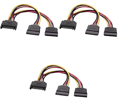 EL MOCHUELITO Cable Divisor de Alimentación SATA 15 Pines, 1 Macho a 2 Hembras, 15 cm, Compatible con HDD, SSD y Unidad Óptica, Pack de 3