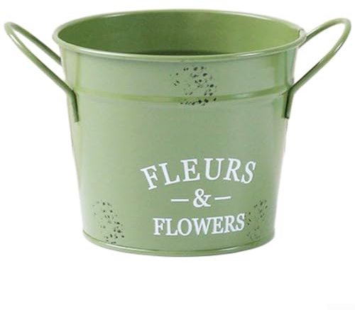 Pot de fleurs cylindrique vintage en métal pour plantes grasses de style américain - Seau de rangement de bureau (vert)