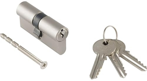 Marchesi H36000 Einbaudoppelzylinder, Türzylinder Schließzylinder Sicherheitsschloss, gleichsperrend ohne Sicherungskarte, Messing vernickelt, 30,5/30,5 mm inklusive 3 Schlüssel