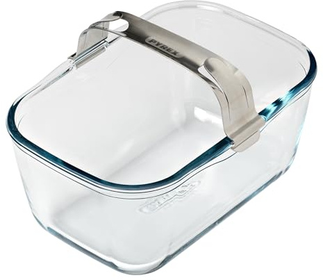 PYREX Ideal Air Fryer Glas-Backform 20 x 14 cm mit abnehmbarem Edelstahl-Clip-Griff für Dual-Korb-Luftfritteusen, ultrabeständiges Borosilikatglas, 1,5 L