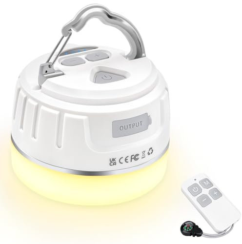 lanktoo Rechargeable Camping Lantern with Remote Control & Power Bank - USB C Camping Light 300H Running, 5 Modes Waterproof Tent Light W/ Magnetic Base for Power Cut Fishing Emergencies